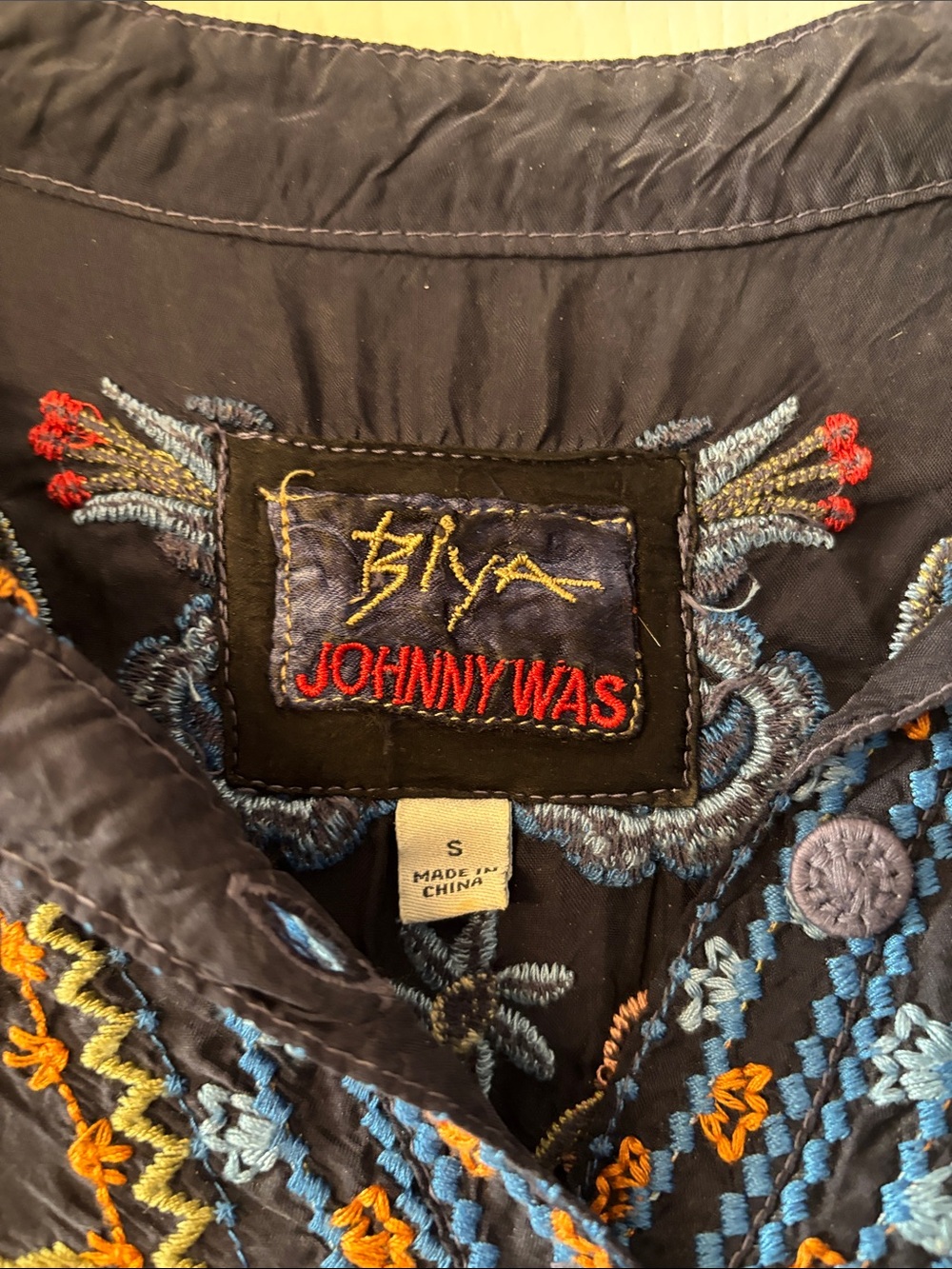 Johnny Was Navy Tunic with Blue and Red Embroidery - Picture 3 of 4